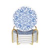 Coasters with Holder,Blue and White Flower Style Ceramic Drink Coaster,