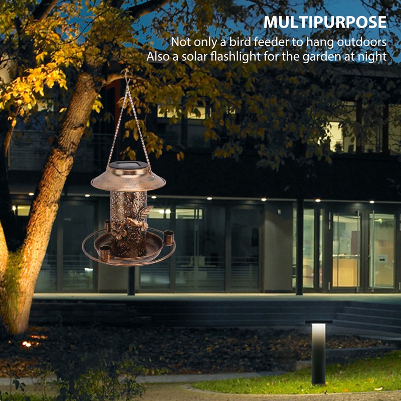 Solar Bird Feeder for Outdoors Hanging IP65 Waterproof Warm Light