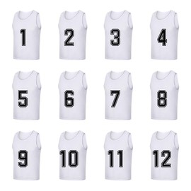 Saaifuu Set of 12 (1-12) Numbered Pinnies/Scrimmage Vest/Team Practice Jerseys for Children Youth Adult(White M)