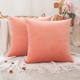 MIULEE Velvet Cushion Covers Throw Pillow Case Soft Modern Decorative Square Pillow Covers for Livingroom Sofa Chair Bedroom with Invisible Zipper 18"x 18" 2 Pieces Coral Red