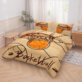 Peopleareok Boys Basketball Comforter Queen(90x90 Inch), 3D Printed Basketball Theme Comforter, 3 Pieces Sports Bedding Set for Boys Kids Teens with 2 Pillowcases