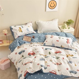Freyamy Toddler Bedding Set 135 x 200 cm, Cartoon Children's Bed Linen for Girls Boys, Cars Reversible Motif, Zip Secure, Baby Duvet Cover 135 x 200 cm with Pillowcase 80 x 80 cm - Cars