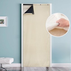 Thermal Insulated Door Curtain Winter Eyelet Doorway Cover Panel Windproof Warm Cold Protection Oxford Cloth Thicken Cotton Fiber Drapes for Living Room Garage Bedroom Beige, 100x210cm（W39*L83 in）