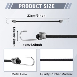 30 Pieces Mini Bungee Cords with Hooks 9 Inch Heavy-Duty Black Small Rubber Bungee Cords Tie Down Straps for Outdoor, Tarp Covers, Canvas Canopies, Motorcycle and Cargo