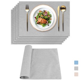 Weldomcor Washable Linen Placemats, Set of 6, Fabric Heat Resistant Placemats, Double-Sided Sewing Place Mats for Home, Dinner Parties, Kitchen, Restaurant and Hotel, Grey