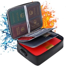 Fire Resistant File Organizer,Home Safe Box Fireproof Waterproof,Suitable for laptops,Files,certificates,Document Bag with Lock,3-Layer Document Storage Box for Home documents,Genealogy Gift (Black)