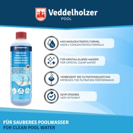 Veddelholzer Poolklar 2 x 500 ml Crystal Clear for Pool, Whirpool & Paddling Pool. Optimal Pool & Whirpool Accessory Against Cloudy Pool Water. Suitable for all filter types and systems.
