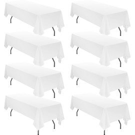 8 Pack 60 x 102 Inch Rectangle Tablecloth, White Tablecloth for 6 Feet Rectangle Tables, Washable Fabric Table Cloth for Wedding Dining Table Buffet Parties Camping