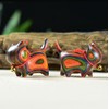HLbshi Handmade Rainbow Wooden cat Figurine Animal Carving Statue Office