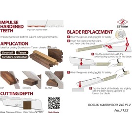 Z-saw DOZUKI HARDWOOD Japanese Hand Saw Replacement Blade (DOZUKI HARDWOOD 240 Blade)