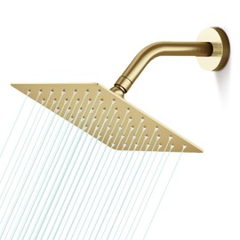 AULEEND Square Shower head, High Flow Stainless Steel Square Rainfall Shower Head, High Pressure Design Even at Low Water Flow (Brushed Gold)