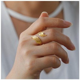 Dishowme Angel Wings Ring Guardian Hug Wings Knuckle Ring Vintage Feather Finger Joint Band Adjustable Jewelry for Women Men (Gold)