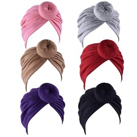 6 Pieces Womens Turban Hat Head Wraps for Women Circle Knot Pre-Tied Bonnet Turban for Women Beanie Cap Hat