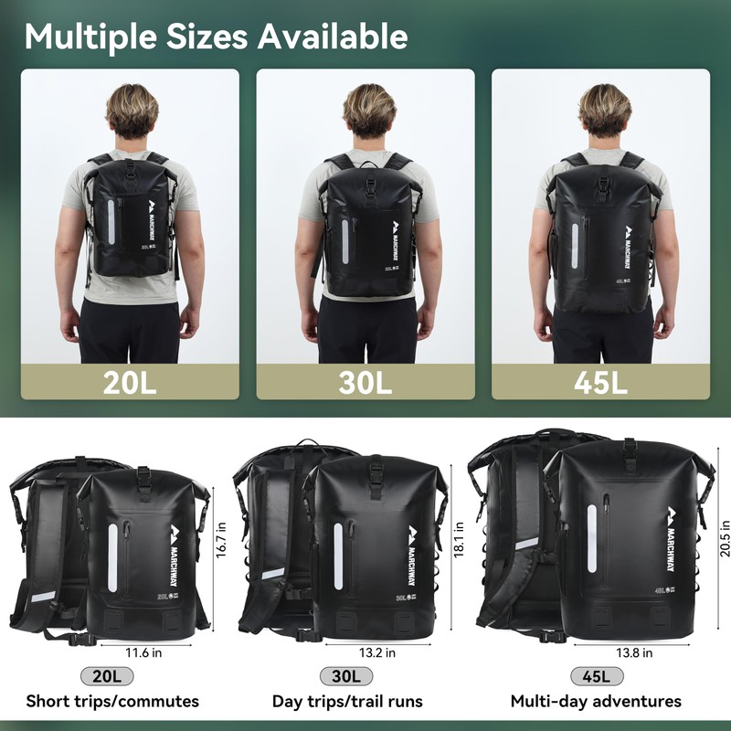 MARCHWAY Roll Top Waterproof Backpack, Floating Dry Bag 20L/30L/45L with