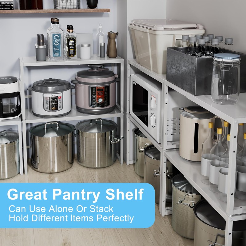 Expandable Kitchen Storage Shelves,110LBS Heavy Duty Metal Shelving Units and