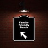 Family-Friendly Beach Black Sign Arrow Up Left Aluminum Composite Sign