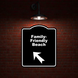 Family-Friendly Beach Black Sign Arrow Up Left Aluminum Composite Sign 8.5 x 10 inches