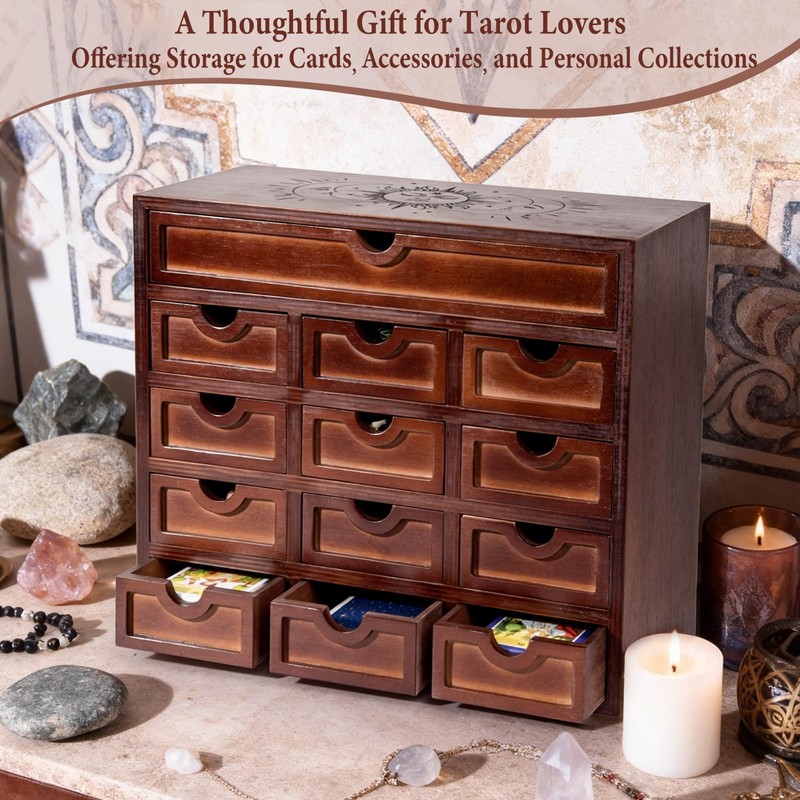 Large Wooden Tarot Card Holder Box - 13.4" x 11.6"
