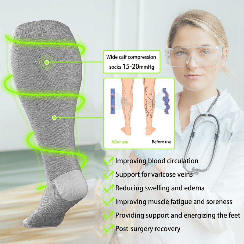 LEVSOX Wide Calf Compression Socks for Women&Men Plus Size 15-20mmHg