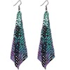 Suyi Trendy Women Earrings Metal Mesh Grid Sequins Tassel Long