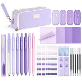 Four Candies Purple Stationery Set Gel Ink Pens, Correction Tape, Pastel Highlighters, Mechanical Pencils with Sticky Notes and Indexes, Study Stationery Set, School Entrance Celebration, College Student and School Essentials