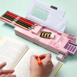 Ristpal Pop Up Multifunction Pencil Case for Girls Boys Cute Cartoon Pencil Box Organizer Stationery Sharpener Schedule Whiteboard School Supplies, pink, Multifunctional