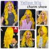 XIAPAY Yellow Wig Human Hair 24 Inch Yellow Lace Front