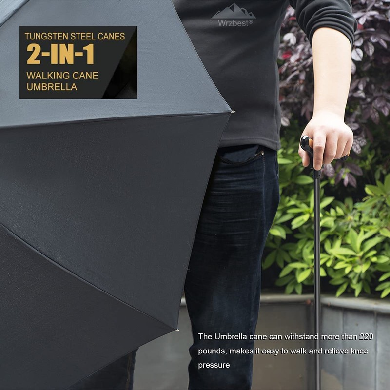 Auto Open Walking Stick Crutch Umbrella,2 in 1 Cane Umbrella,Heavy