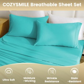 CozySmile Silky Soft Twin XL Sheet Set - Luxury 3 Piece Breathable Cooling Microfiber Sheets, 16" Deep Pocket Easy Care Wrinkle Free Bedding Sheet and Pillowcase Set, Turquoise