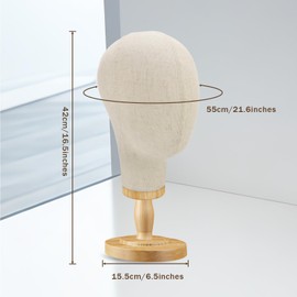 Wig Stand, 22inch Mannequin Head with Detachable Wood Base,Canvas Head Holder for Hair Styling Jewelry Glasses Headband Display, Wig Stand for Wigs,Hats, Caps, Headdress, Beige