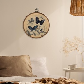 XBBMGG Vintage Butterfly Wall Art Decor, Antique Butterfly Round Wall Hanging Decor, Retro Farmhouse Botanical Butterflies Framed Canvas Prints for Living Room Bathroom Decorations, 10x10inch