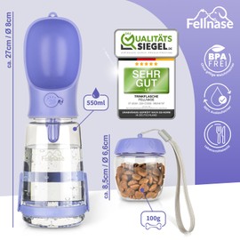 Fellnase Dog Water Bottle for Travelling - with Stand to Prevent Spills and Feeder I 550 ml Water Bottle for Dogs and Cats I Water Bowl with Water Return Valve I Leak-Proof (Lavender)