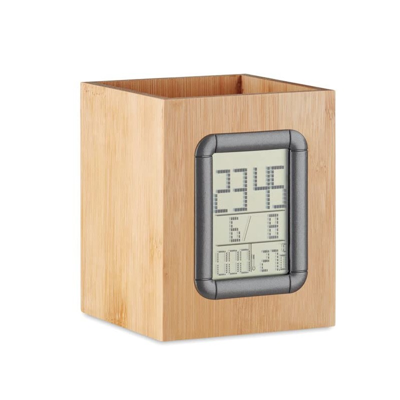 noTrash2003 Pen Holder Desk Organiser Sustainable Bamboo with Clock Calendar