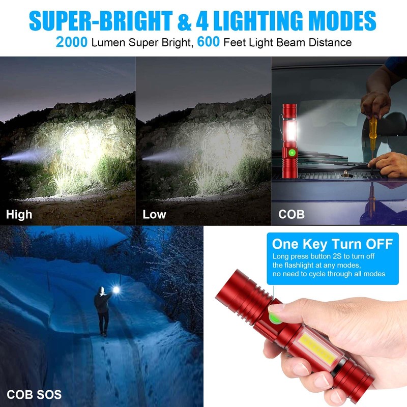 Flashlight USB Rechargeable, Magnetic LED Flashlight, Super Bright LED Tactical