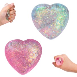 ExcellaElite 2 Pcs Heart Stress Balls Squishy Toys Squishy Stress Balls Relieve Anxiety Heart Fidget Toy Improves Concentration Comfortable and Practical Suitable for Adults and Children(Blue Pink)