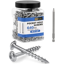 #8 Pocket Hole Screws 1-1/4 Inch, 640Pcs Coarse Thread Wood Screws, Square Drive, Washer Head, 4-Layer Coating, Drive Bit Included (Silver)