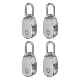 sourcing map 4pcs M25 Single Pulley Block, 304 Stainless Steel Hanging Wire Towing Wheel, Lifting Crane Swivel Hook, Rope Cable Pulley Roller