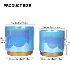 YFFSRJDJ Ceramic Flower Plants Pots Planter with Drainage Hole, 6.0 inch+5.0 Inch. Indoor-Outdoor Large Round Succulent Orchid Pot Set (Blue)