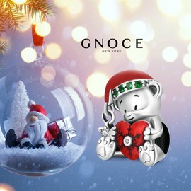 GNOCE Hugging Heart Gemstone Charm Sterling Silver Animal Pearl Jewellery for Women Girls Daughter Fit Snake Chain Bracelets / Necklace, Silver