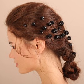 Xerling 20Pcs Black Pearl Hair Pins Bride Wedding Hair Pieces Vintage Hair Accessories for Girls Boho Women Headpiece (Black)