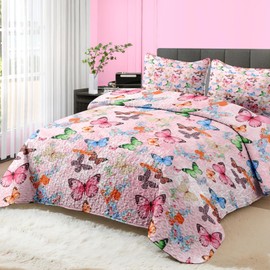 Pamnest Quilt Set Twin Size, Colorful Butterfly 2 Pcs Soft Bed Cover Bedding Set for Kids and Adults, Cute Butterflies Lightweight Bedspread Coverlet with Pillow Sham for All Season