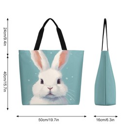 Muishi Cute Rabbit Canvas Tote Bag Large Women Casual Shoulder Bag Handbag Reusable Beach Shopping Grocery Bag For Outdoors