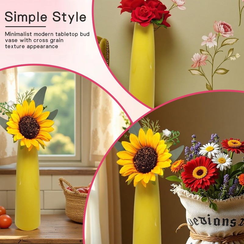 6.5Inch Empty Yellow Ceramic Small Bud Vase Mini Tall Conic