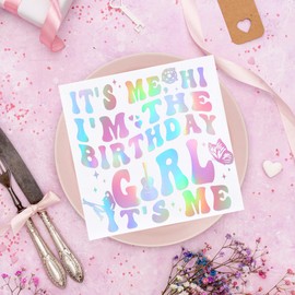 It's Me Hi I'm the Birthday Girl It's Me Napkins for Girls - Music Birthday Party Supplies Cocktail Napkins - Iridescent 52 Pack,6"x 6" Folded, Happy Birthday ! (IT'S ME)