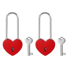 PATIKIL 3.9 Inch Love Locks Heart Padlock with Key Set, 2 Set Single Heart Couple Wishing Lock Love Padlock for Lover Bridge Anniversary Diary Book Card Box, Red
