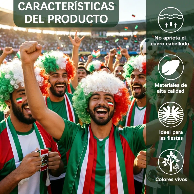 Peluca Con Bandera México Fanático Accesorios Mundial 2026
