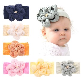 JIAHANG Baby Girls Large Flower Headwrap Nylon Stretchy Silk Turban Headband 6Pcs Set for Newborn Infant Toddlers (Dasiy flower)