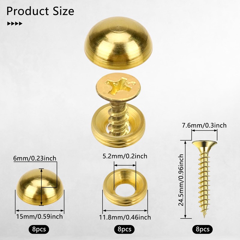 8Pcs Pure Brass Decorative Screws with Caps Mirror Fixing Screw