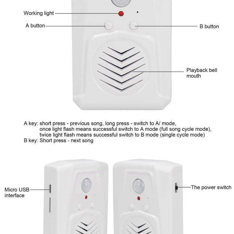 Entrance Doorbell Infrared Motion Sensor Welcome Voice Prompt Alarm Chime