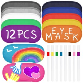 12 PCS Multicolor Eye Mask Sleepover Party Supplies, Slumber Party Favors for People Pajama Party Decorations Sleep Soft Shade Blindfold Eye Covering, Color The Bulk Game Stuff with 8 PCS Marker Pens